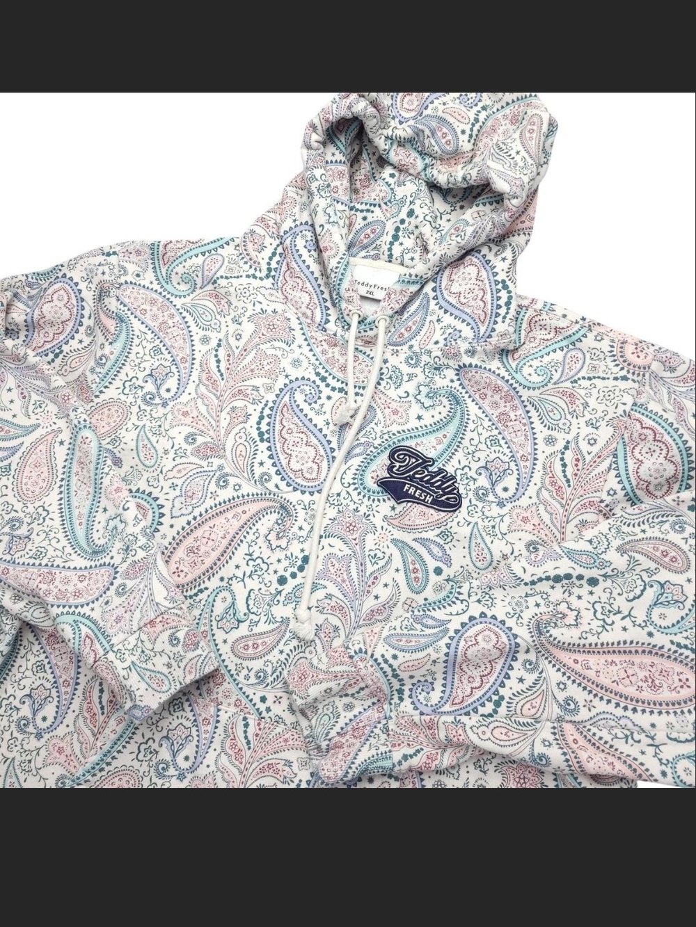Teddy Fresh White Hoodie with Blue & Pink Paisley